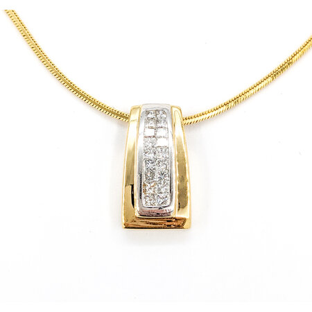 Pendant Invisible Set W/Octagnal Snake Chain .50ctw Princess Diamonds 18.50x10.5mm 14ky 20"" 224061002