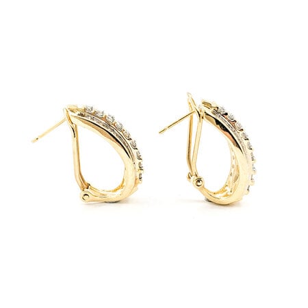 Earrings "J" Hoop 1.00ctw Single Cut Diamonds Omega Back 22x11mm 10ky 224064004