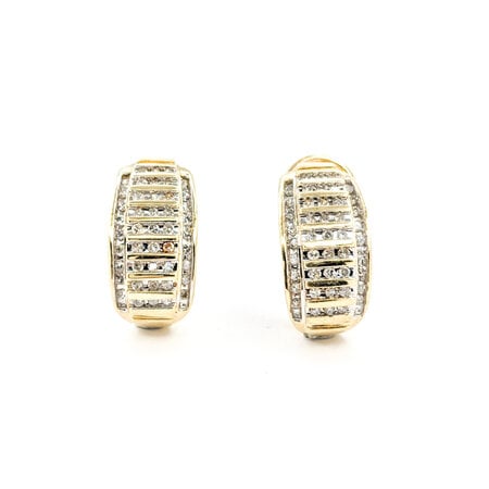 Earrings "J" Hoop 1.00ctw Single Cut Diamonds Omega Back 22x11mm 10ky 224064004