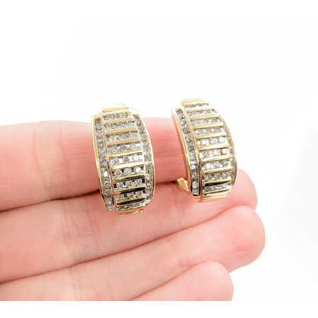 Earrings "J" Hoop 1.00ctw Single Cut Diamonds Omega Back 22x11mm 10ky 224064004