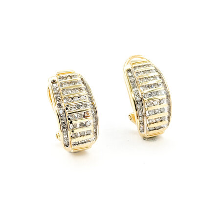 Earrings "J" Hoop 1.00ctw Single Cut Diamonds Omega Back 22x11mm 10ky 224064004