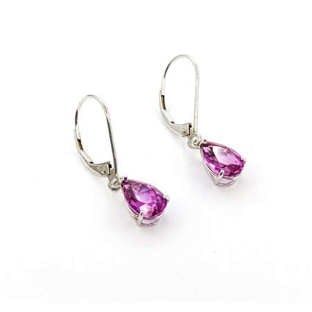 Earrings Dangle 3.50ctw Pear Lab Created Sapphires Lever Back 28x6 10kw 224064151