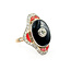 Ring Vintage Onyx Shield Ring 1.20ctw European Cut Diamonds .75ctw Coral Platinum & 18ky sz8 124060752