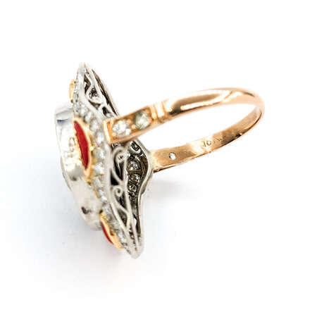 Ring Vintage Onyx Shield Ring 1.20ctw European Cut Diamonds .75ctw Coral Platinum & 18ky sz8 124060752