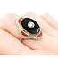 Ring Vintage Onyx Shield Ring 1.20ctw European Cut Diamonds .75ctw Coral Platinum & 18ky sz8 124060752