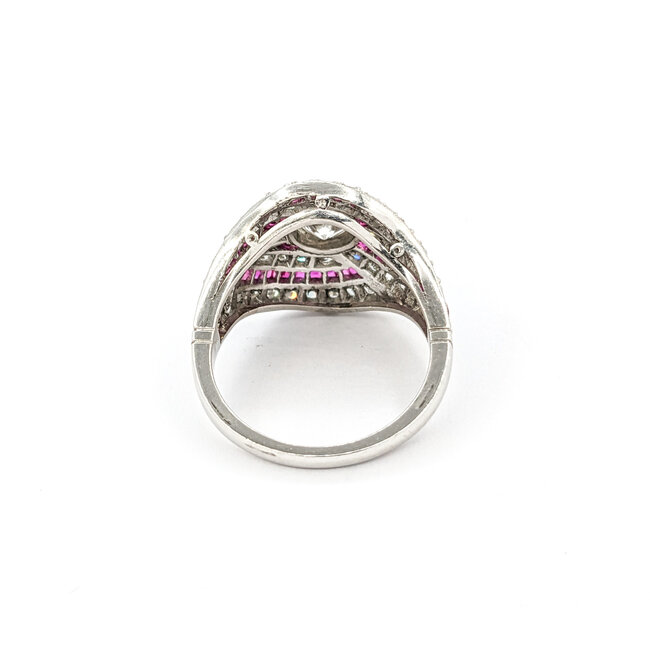Ring Vintage Mid-Century 1.67ctw Euro Cut & Single Cut Diamonds .75ctw Ruby 950pt sz7.5 124060757