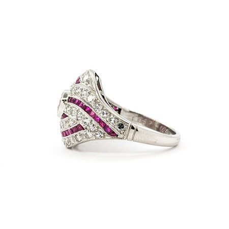 Ring Vintage Mid-Century 1.67ctw Euro Cut & Single Cut Diamonds .75ctw Ruby 950pt sz7.5 124060757