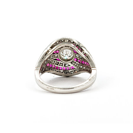 Ring Vintage Mid-Century 1.67ctw Euro Cut & Single Cut Diamonds .75ctw Ruby 950pt sz7.5 124060757