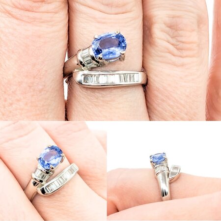 Ring Bypass .53ctw Baguette Diamonds 1.24ct Sapphire Platinum sz7 224060176