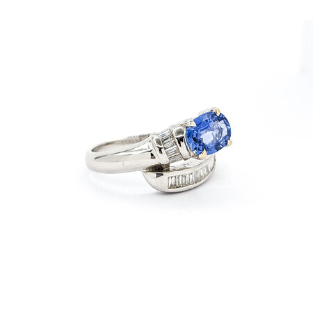 Ring Bypass .53ctw Baguette Diamonds 1.24ct Sapphire Platinum sz7 224060176