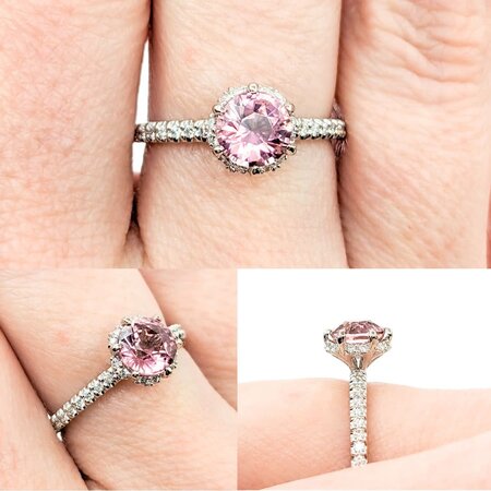 Ring Halo .30ctw Round Diamonds 1.03ct Pink Tourmaline 14kw sz6 7.9x7.9mm 124060211