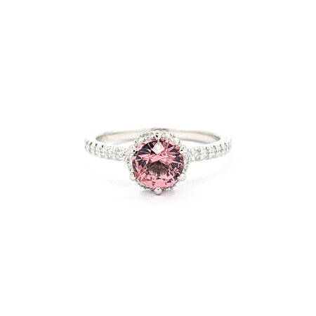 Ring Halo .30ctw Round Diamonds 1.03ct Pink Tourmaline 14kw sz6 7.9x7.9mm 124060211