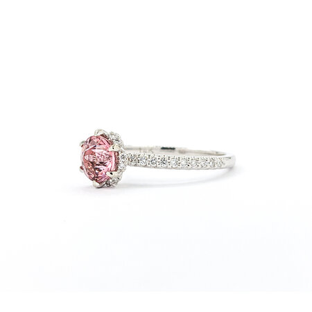 Ring Halo .30ctw Round Diamonds 1.03ct Pink Tourmaline 14kw sz6 7.9x7.9mm 124060211