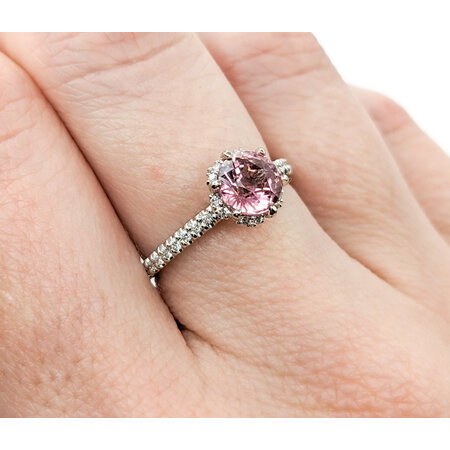 Ring Halo .30ctw Round Diamonds 1.03ct Pink Tourmaline 14kw sz6 7.9x7.9mm 124060211