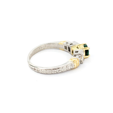 Ring Milgrain .75ctw Princess Diamonds .52ct Emerald 18kt & Platinum sz7.5 4.8mm 124060213