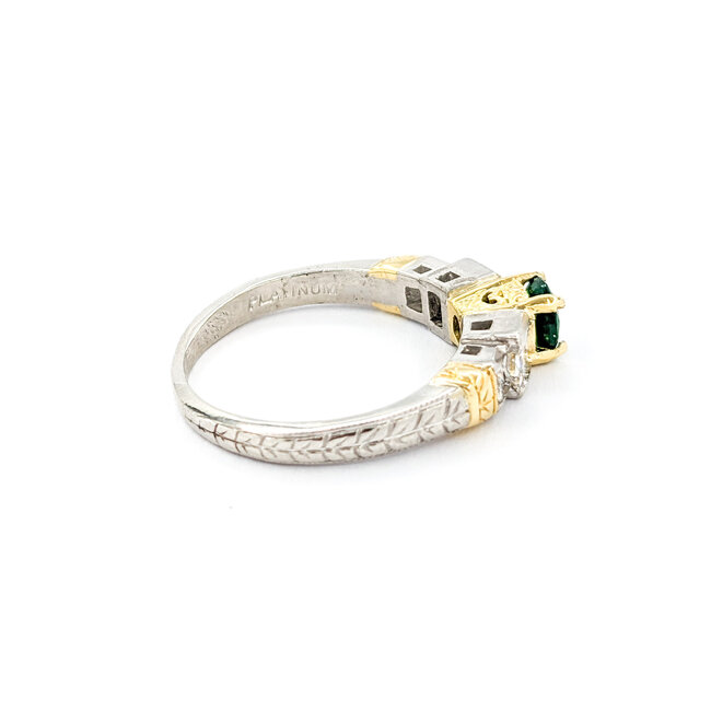 Ring Milgrain .75ctw Princess Diamonds .52ct Emerald 18kt & Platinum sz7.5 4.8mm 124060213