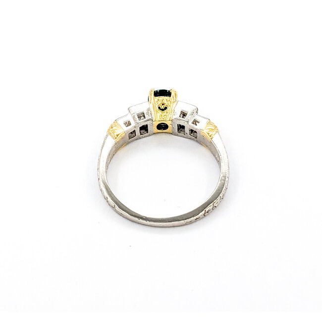 Ring Milgrain .75ctw Princess Diamonds .52ct Emerald 18kt & Platinum sz7.5 4.8mm 124060213