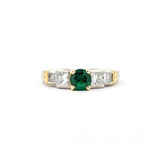  Ring Milgrain .75ctw Princess Diamonds .52ct Emerald 18kt & Platinum sz7.5 4.8mm 124060213