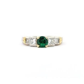 Ring Milgrain .75ctw Princess Diamonds .52ct Emerald 18kt & Platinum sz7.5 4.8mm 124060213