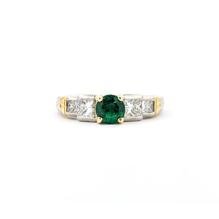 Ring Milgrain .75ctw Princess Diamonds .52ct Emerald 18kt & Platinum sz7.5 4.8mm 124060213