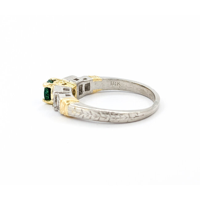 Ring Milgrain .75ctw Princess Diamonds .52ct Emerald 18kt & Platinum sz7.5 4.8mm 124060213