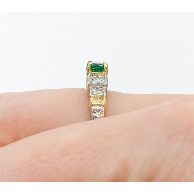 Ring Milgrain .75ctw Princess Diamonds .52ct Emerald 18kt & Platinum sz7.5 4.8mm 124060213
