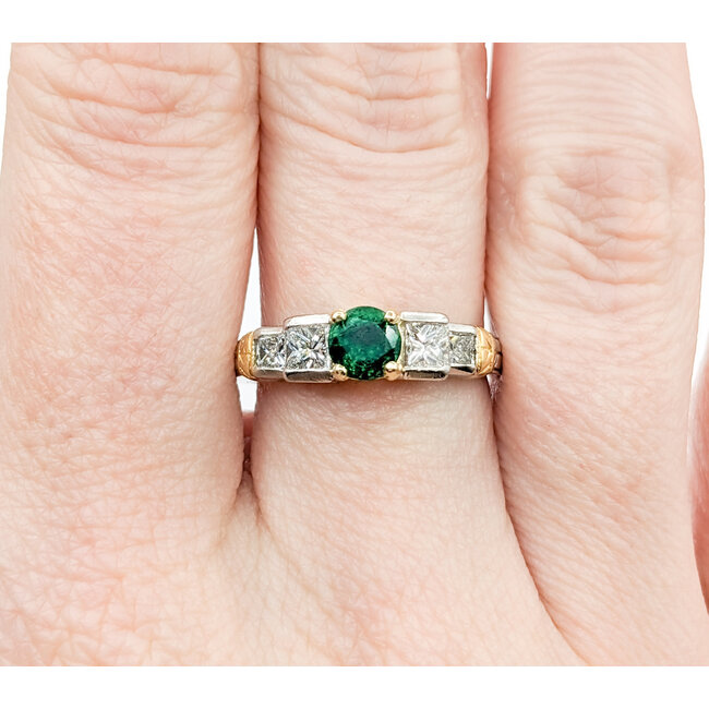 Ring Milgrain .75ctw Princess Diamonds .52ct Emerald 18kt & Platinum sz7.5 4.8mm 124060213