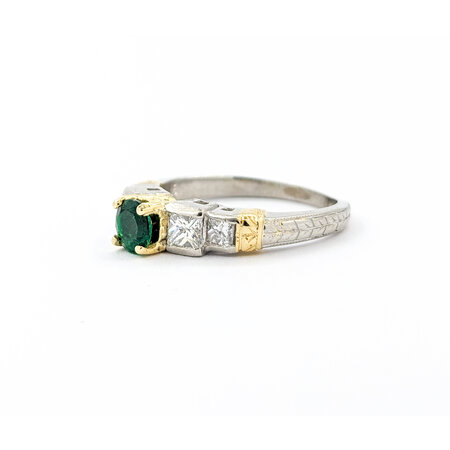 Ring Milgrain .75ctw Princess Diamonds .52ct Emerald 18kt & Platinum sz7.5 4.8mm 124060213