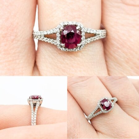 Ring .25ctw Round Diamonds .66ct Ruby Sz6 18kw 7.4mm 124060183