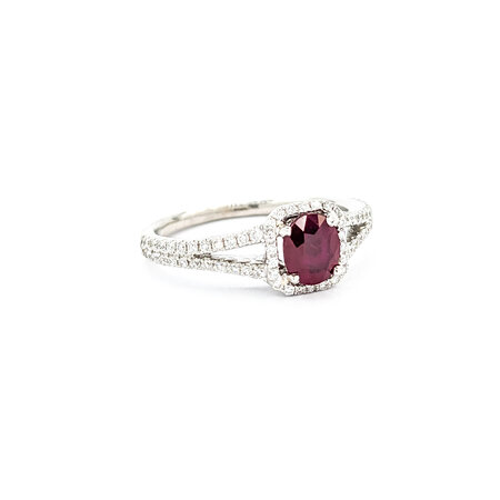 Ring .25ctw Round Diamonds .66ct Ruby Sz6 18kw 7.4mm 124060183