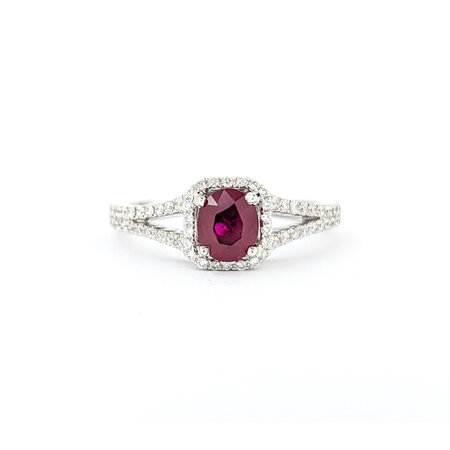 Ring .25ctw Round Diamonds .66ct Ruby Sz6 18kw 7.4mm 124060183