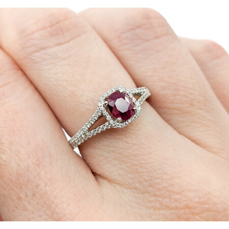 Ring .25ctw Round Diamonds .66ct Ruby Sz6 18kw 7.4mm 124060183