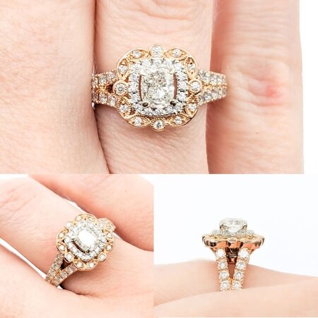 Ring Double Halo Neil Lane .50ct Cushion Diamonds .62ctw Diamonds 14ktt sz6 124060300