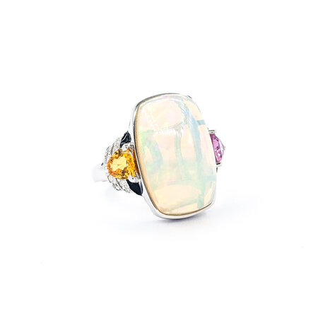 Ring .16ctw Round Diamonds 8.70ct Opal 1.0ctw Multi-Color Sapphires Platinum sz7 224060177