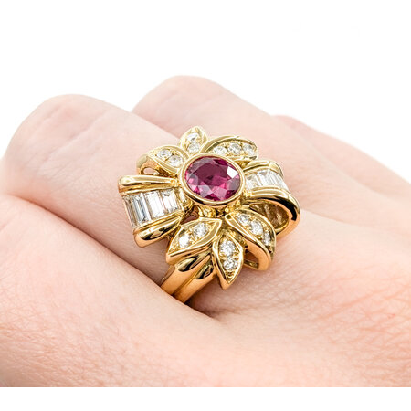 Ring Ribbon .92ctw Round/Baguette Diamonds 1.26ct Ruby 18ky sz6.5 224060175