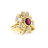  Ring Ribbon .92ctw Round/Baguette Diamonds 1.26ct Ruby 18ky sz6.5 224060175