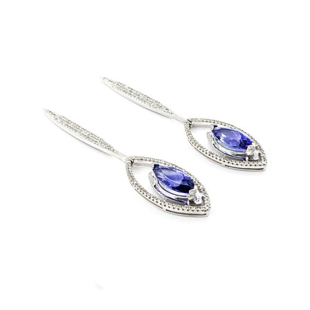 Earrings Dangle .85ctw Round Diamonds Friction Back 11.45ctw Tanzanites 35.5x10.5mm Platinum 224064161