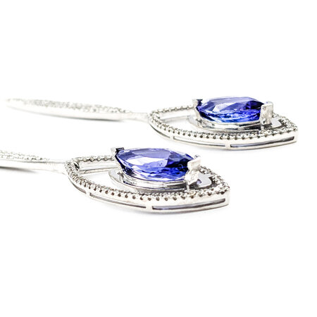 Earrings Dangle .85ctw Round Diamonds Friction Back 11.45ctw Tanzanites 35.5x10.5mm Platinum 224064161