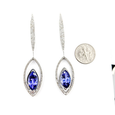 Earrings Dangle .85ctw Round Diamonds Friction Back 11.45ctw Tanzanites 35.5x10.5mm Platinum 224064161