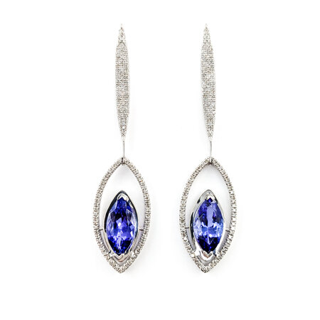 Earrings Dangle .85ctw Round Diamonds Friction Back 11.45ctw Tanzanites 35.5x10.5mm Platinum 224064161