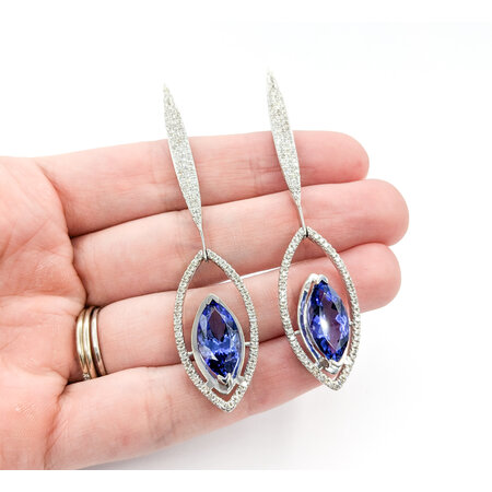 Earrings Dangle .85ctw Round Diamonds Friction Back 11.45ctw Tanzanites 35.5x10.5mm Platinum 224064161