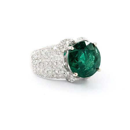 Ring Pave 1.91ctw Round Diamonds 4.92ct Emerald 14kw sz7 224060181