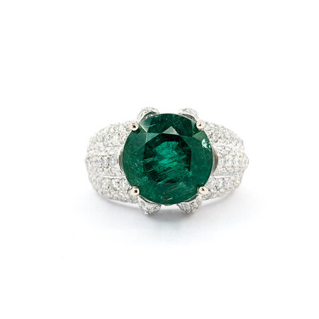 Ring Pave 1.91ctw Round Diamonds 4.92ct Emerald 14kw sz7 224060181