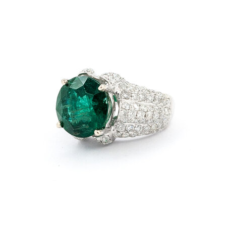 Ring Pave 1.91ctw Round Diamonds 4.92ct Emerald 14kw sz7 224060181