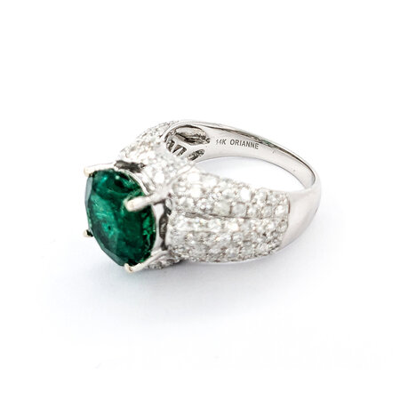 Ring Pave 1.91ctw Round Diamonds 4.92ct Emerald 14kw sz7 224060181