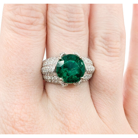 Ring Pave 1.91ctw Round Diamonds 4.92ct Emerald 14kw sz7 224060181