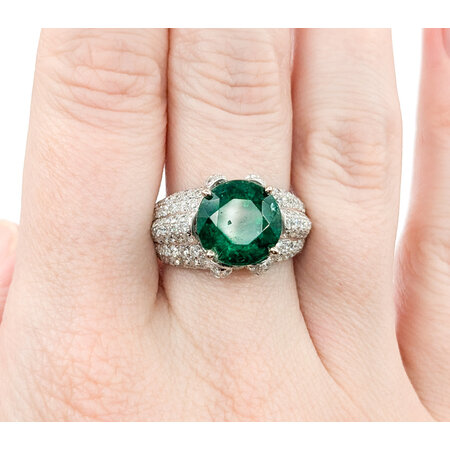 Ring Pave 1.91ctw Round Diamonds 4.92ct Emerald 14kw sz7 224060181