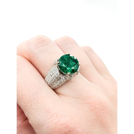 Ring Pave 1.91ctw Round Diamonds 4.92ct Emerald 14kw sz7 224060181