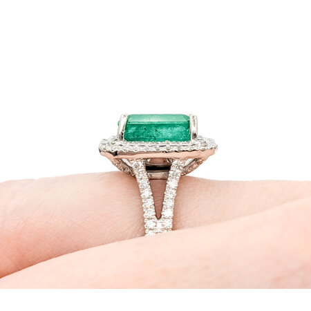 Ring Double Halo 1.10ctw Round Diamonds 3.64ct Emerald Platinum sz7 224060191