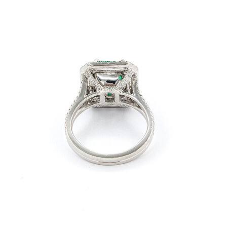 Ring Double Halo 1.10ctw Round Diamonds 3.64ct Emerald Platinum sz7 224060191